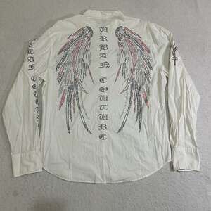 Victorious Urban Couture Rhinestone Wing Long Sleeve Button Down Shirt